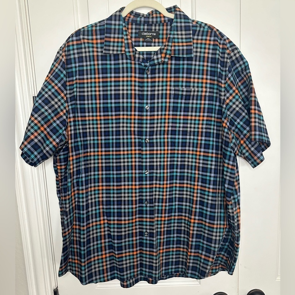 Claiborne Blue and Orange Casual Button Down Shirt - Picture 1 of 4